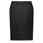 A black pencil skirt with a high waist and subtle pleating at the front, featuring a discreet zipper at the top.