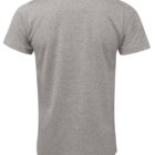 The image shows the back view of a plain gray T-shirt. The shirt is short-sleeved and has a simple, casual design.