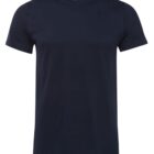 A plain black T-shirt displayed against a white background. The shirt has a round neck and short sleeves, with a simple and classic design.