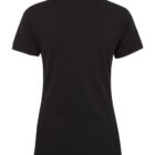 Back view of a plain black short-sleeve polo shirt with a classic collar. The fabric appears smooth and slightly textured.