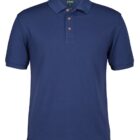 A blue polo shirt with short sleeves, a collar, and a three-button placket. It has a plain design and appears to be made of a soft, breathable fabric. The shirt is displayed against a white background.
