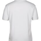 Back view of a plain white short-sleeve polo shirt with a ribbed collar. The fabric appears smooth and the shirt has a classic fit. There are no visible logos or designs.