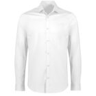 A plain white long-sleeve button-up dress shirt on a white background.