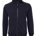 A black zip-up jacket with long sleeves, a high collar, and two front pockets. The jacket is displayed against a plain white background.