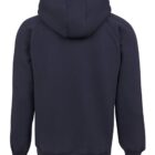 Back view of a black hoodie, showing the hood, long sleeves, and simple design without any visible logos or patterns.