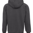 A plain dark gray hoodie with a hood and long sleeves, viewed from the back. The hoodie is simple in design with no visible logos or patterns.