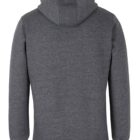 Rear view of a plain dark gray hoodie with a hood and long sleeves. The fabric has a soft texture, and the hoodie is displayed against a white background.