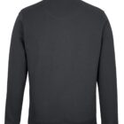 A black, long-sleeved sweatshirt with a high collar, viewed from the back. The fabric appears smooth and plain, without any visible designs or patterns. The sweatshirt has a relaxed fit.