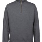 A gray quarter-zip pullover sweater with a high collar and long sleeves. The zipper is partially open at the top. The fabric appears soft and slightly textured.