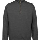 A dark gray quarter-zip pullover with a high collar, featuring a metallic zipper. The sweatshirt is displayed against a plain white background.