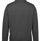 A dark gray, long-sleeve jacket viewed from the back. It features a high collar and a simple, unadorned design.