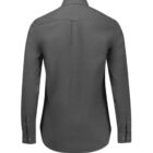 Back view of a long-sleeved, button-up charcoal gray shirt. The shirt has a straight hemline and buttoned cuffs, with a simple design and no visible branding.
