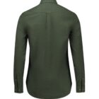 Back view of a dark green long-sleeve button-up shirt. The shirt has a classic collar and buttoned cuffs, with no visible patterns or designs. Its displayed against a plain white background.