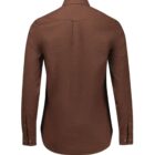 Back view of a brown long-sleeve button-up shirt with a classic collar and two-button cuffs, displayed against a white background.