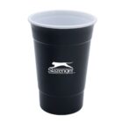 A black plastic cup featuring the Slazenger logo in white with a leaping panther design. The cup has a matte finish and smooth texture, with a slight taper towards the base.