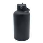 A large black insulated water bottle with a handle on the lid, shown against a plain white background. The bottle has a matte finish and a sturdy design, suitable for keeping beverages hot or cold.