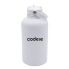 A white water bottle with a smooth, matte finish and the word codere printed on the side. It features a wide mouth, a screw-on lid with a handle, and a pop-up spout for easy drinking.