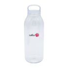 Clear plastic bottle with a handle cap and sofia logo in black and red on the front.