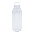 Clear plastic water bottle with a screw-on lid and handle, shown on a white background.