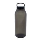 Opaque black plastic water bottle with a handle on the lid, against a white background.