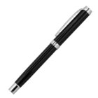 A black fountain pen with silver accents, including a clip and tip, on a white background.