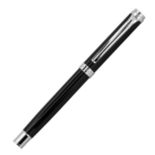 A black fountain pen with silver accents and a metallic clip, placed diagonally on a white background.