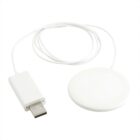 A white USB charging cable with a circular magnetic charging pad at one end, designed for wireless charging. The cable and pad are positioned on a plain white background.