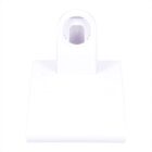 A white wall mount bracket viewed from the front. It has a cylindrical holder on top with a square base below, designed for supporting a device or fixture. The background is completely white.