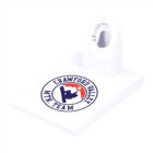 A white stand with an oval opening at the top is branded with a Crawford Valley Team logo featuring a stylized mountain and sun design.