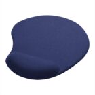 A blue ergonomic mouse pad with a wrist rest is shown against a plain white background. The pad has a gently curved shape to support wrist comfort during computer use.