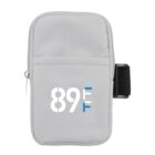 A small gray zippered pouch with a front pocket. The numbers 89 are printed in white, and the letter F is in blue on the front. It has a black strap on the side.