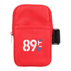 A red zippered pouch with a black strap on the right side. The white numbers 89 and blue letter F are printed on the front.