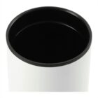A white cylindrical container filled with dark liquid, viewed from the top. The inner rim of the container is black.