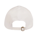 Back view of Sport Cap, in white with perforations, featuring an adjustable strap and buckle.