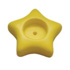 Yellow star-shaped object with a circular indentation in the center and a small hole at the bottom of the indent. The edges are smooth and rounded.