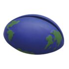 A squishy stress ball shaped like a blue and green Earth, with simplified continents visible.