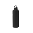 Stirling Logo Branded 750ml metal bottle, black with silver carabiner, on white background.