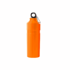 Bright orange Stirling Logo Branded 750ml metal bottle with black cap and silver carabiner.