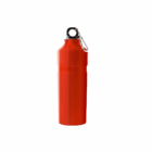 Stirling Logo Branded 750ml red metal bottle with black cap, silver carabiner, white background.