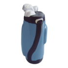 Stress relief with blue and black Stress Golf Club Set Shaped ball featuring white clubs on top.