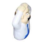 The Stress Shaped Boss figurine humorously captures stress with its panicked expression, wide eyes, and jagged mouth. It depicts a person wearing a white shirt and blue tie, hands on head as if surprised by the bosss unexpected visit.