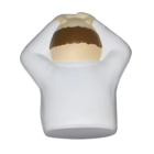 The Stress Shaped Boss depicts a simplified illustration of a person with short brown hair, wearing a long-sleeved white shirt, holding their head in stress, viewed from behind.