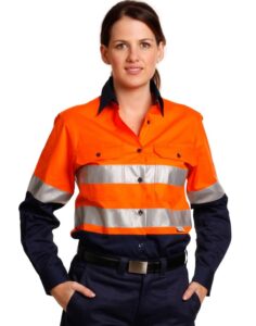 Ladies' Hi-Vis Long Sleeve Safety Shirt 3M Tape