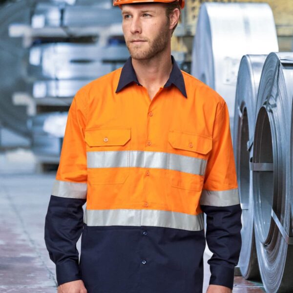 Hi-Vis Cool Safety Long Sleeve Shirt With Tape