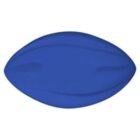 Blue, oval-shaped object resembling an American football without any logos or markings. The surface appears smooth and the color is a solid shade of blue.