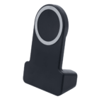 Black phone stand with a circular holder and a wide base, designed to support phones on a flat surface.