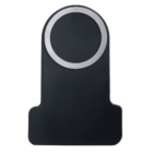 A black, T-shaped object with a round, metallic edge at the top center. The design is minimalistic and modern, with a combination of matte black and silver tones, resembling a tech accessory or component.