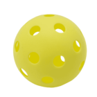 A yellow, hollow plastic ball with evenly spaced holes throughout its surface.