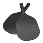 Two black pickleball paddles with textured surfaces are placed overlapping each other on a white background. Both have wrapped handles, and the paddles appear smooth and modern in design.