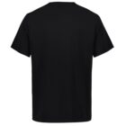 Back view of a plain black T-shirt against a white background. The shirt has short sleeves and a round neckline.